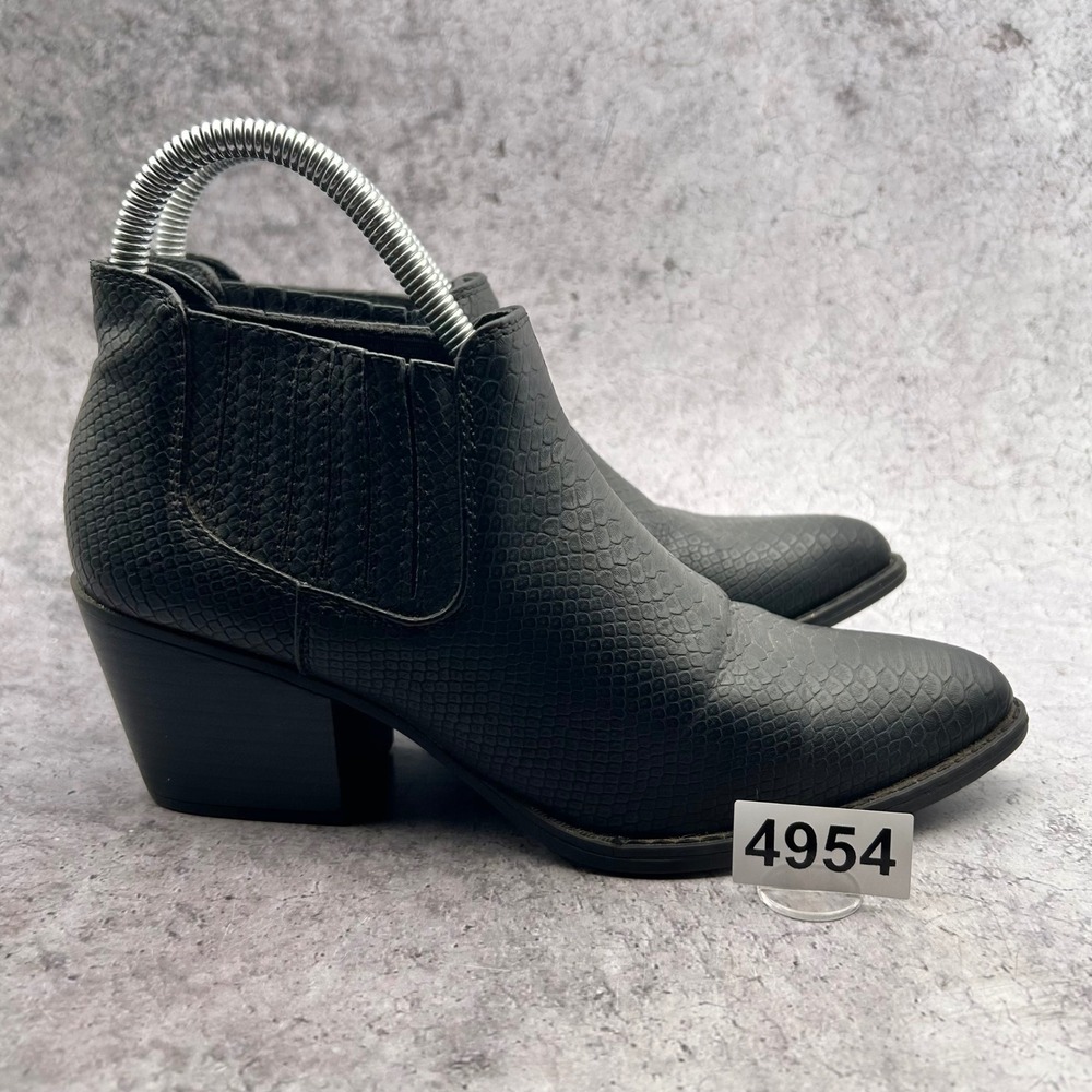 Eettaro Ankle Boots Women 8 Blk Snakeskin Print Block Heel Pointed Toe Booties